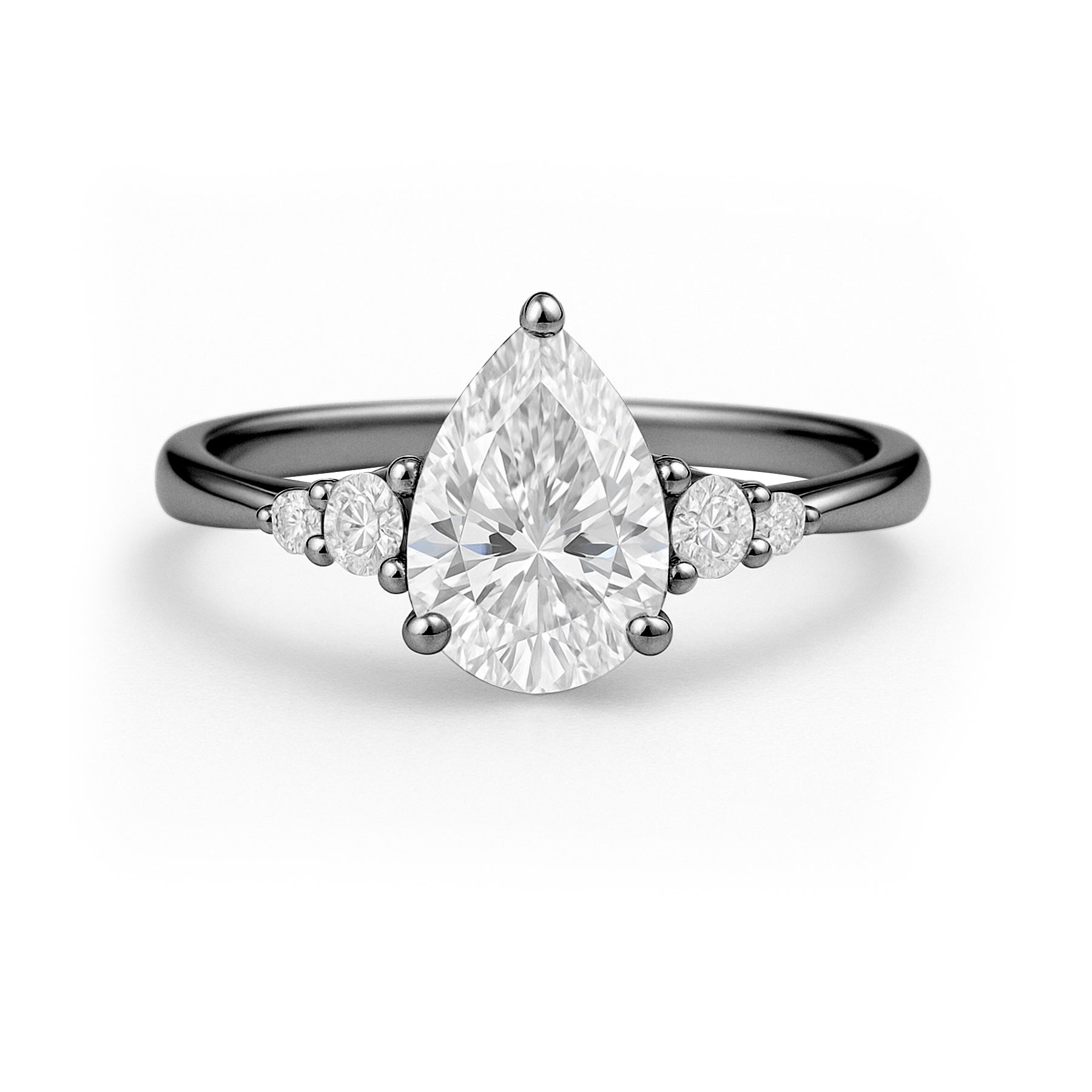 1.10 Ct Pear Moissanite Tapered Side Stone Engagement Ring