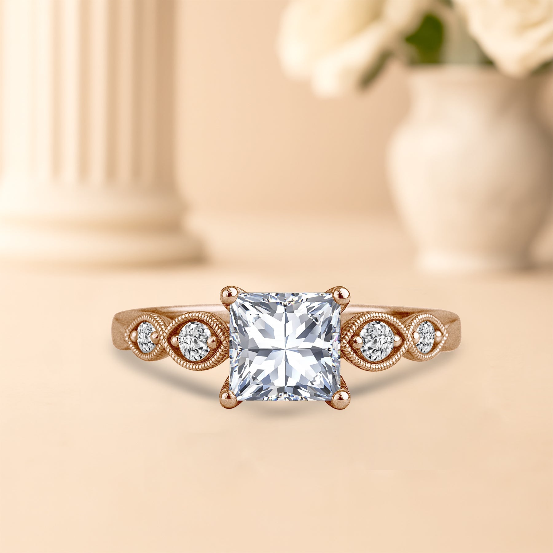 1.15 Ct Princess Moissanite Vintage-Inspired Engagement Ring