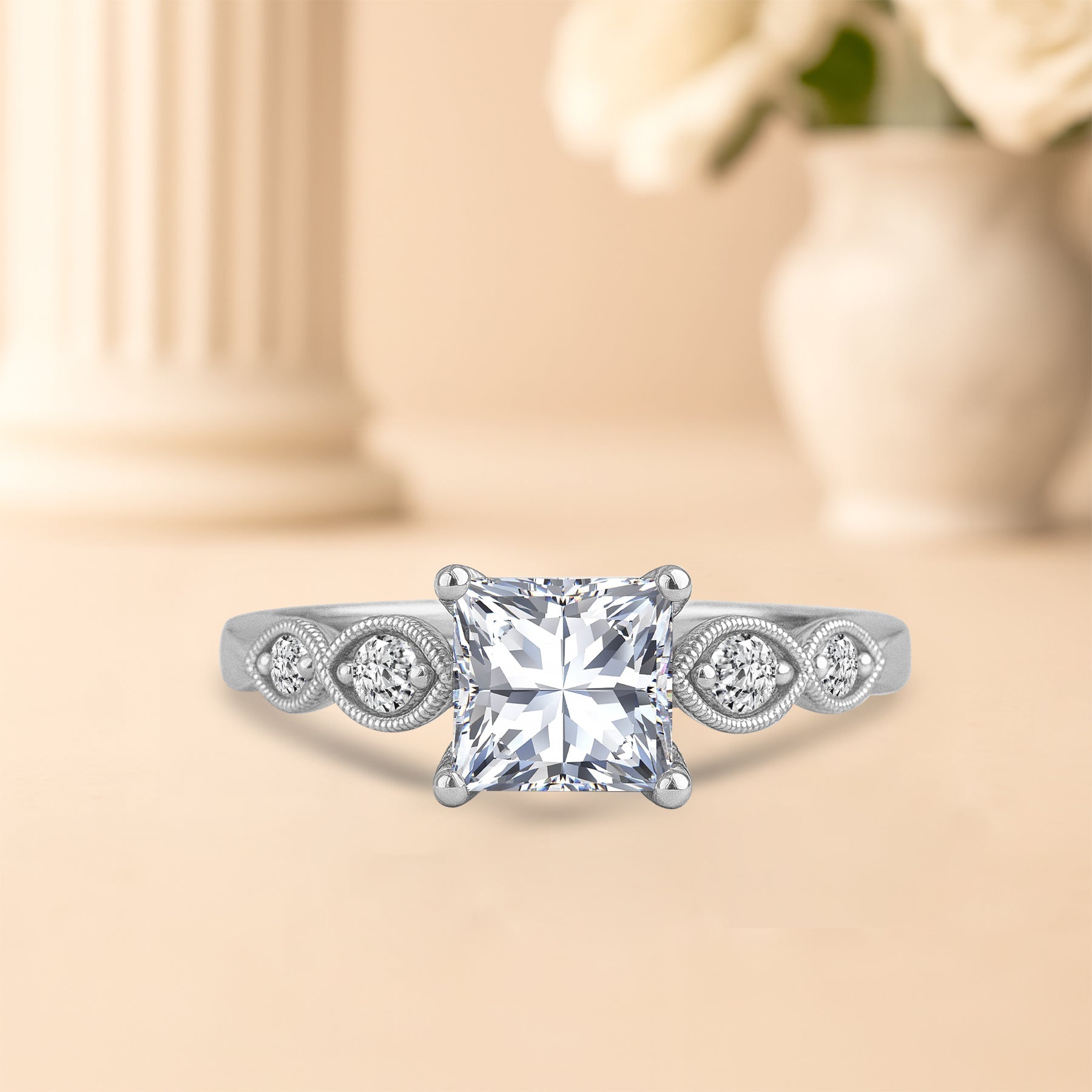 1.15 Ct Princess Moissanite Vintage-Inspired Engagement Ring