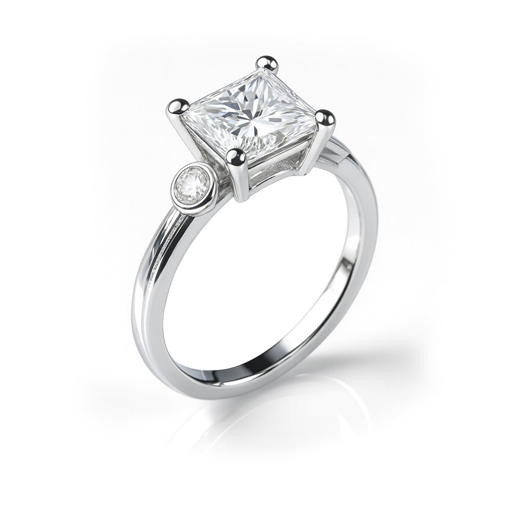 1.10 Ct Princess Moissanite Bezel Side Stone Engagement Ring
