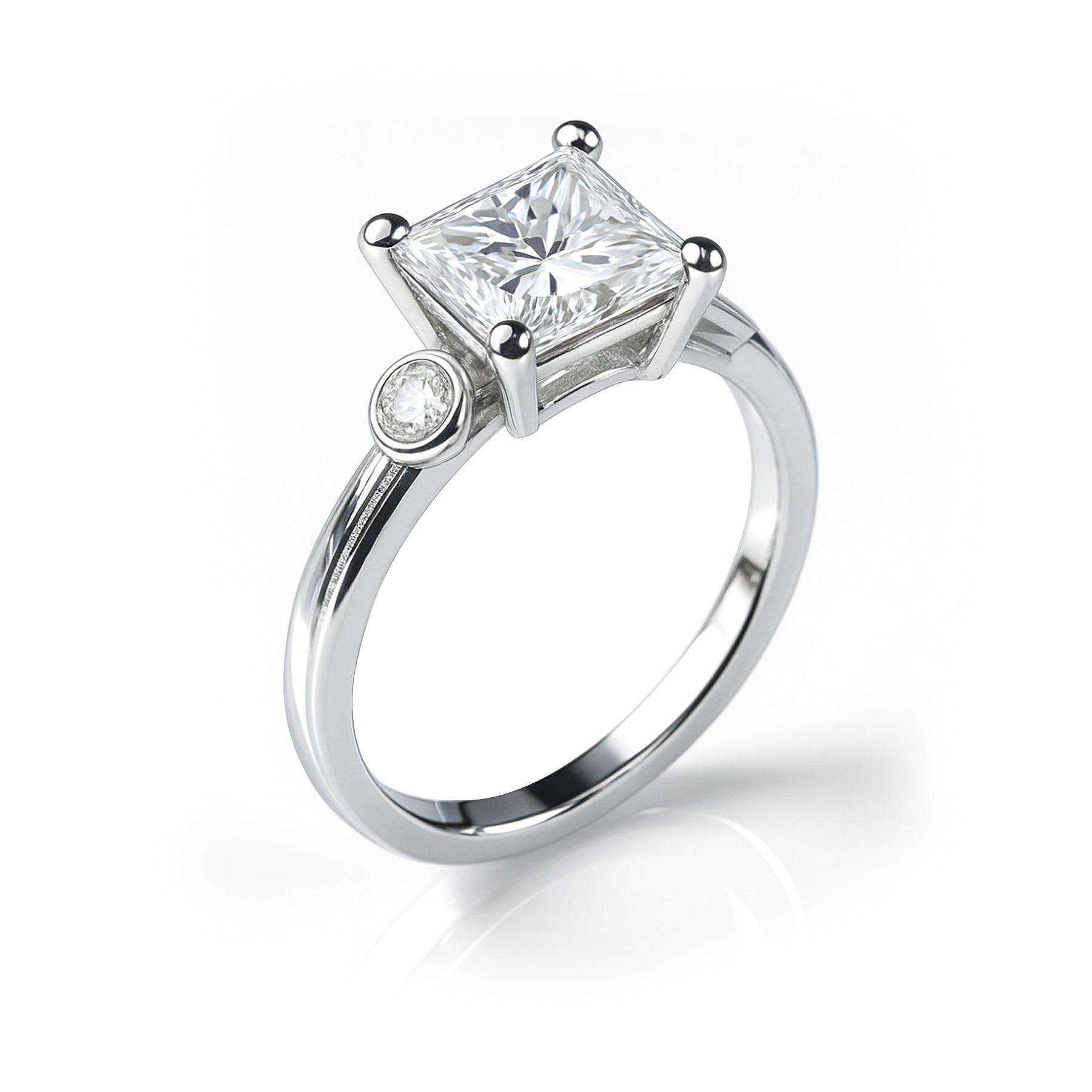 1.10 Ct Princess Moissanite Bezel Side Stone Engagement Ring