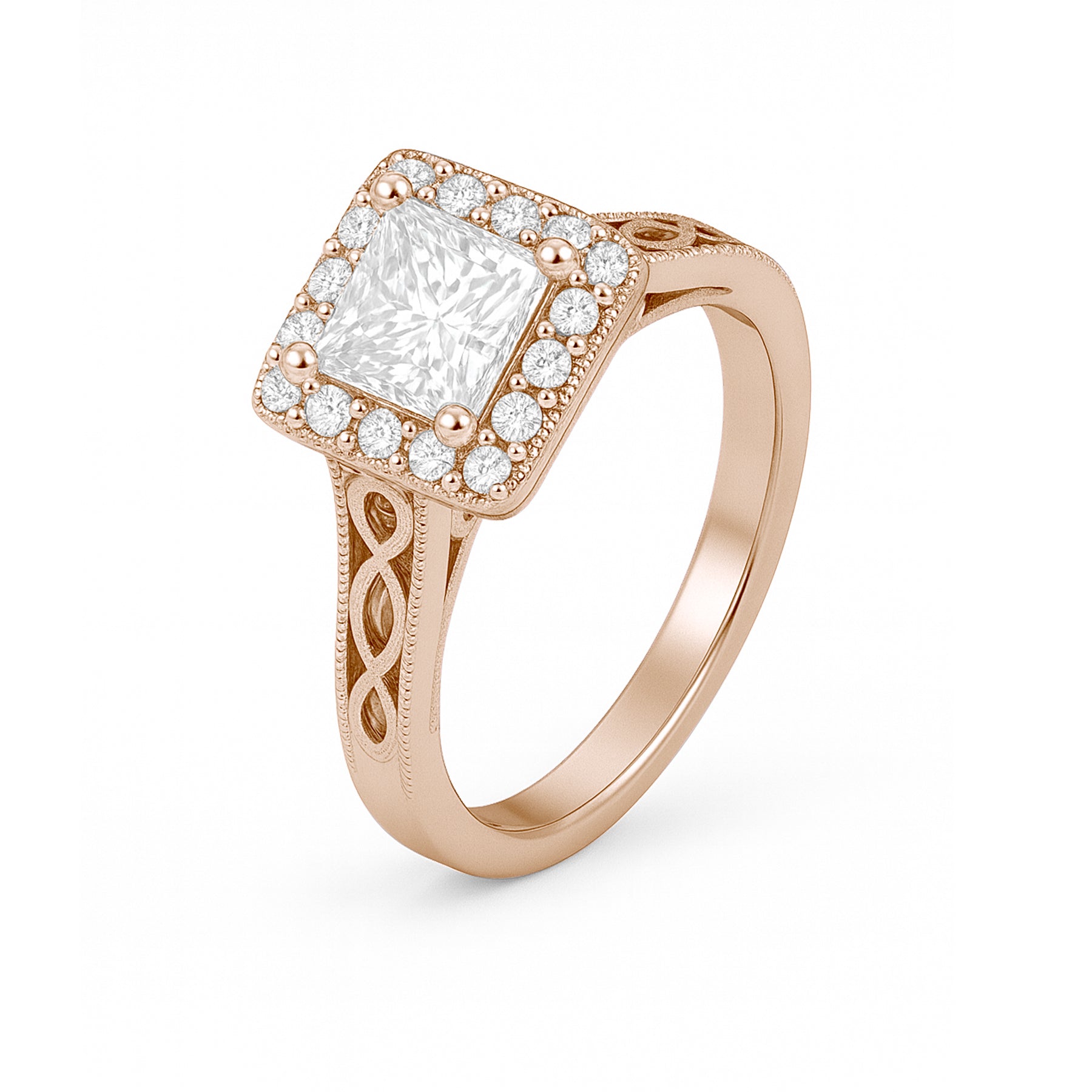 1.05 Ct Princess Moissanite Halo Vintage Engagement Ring