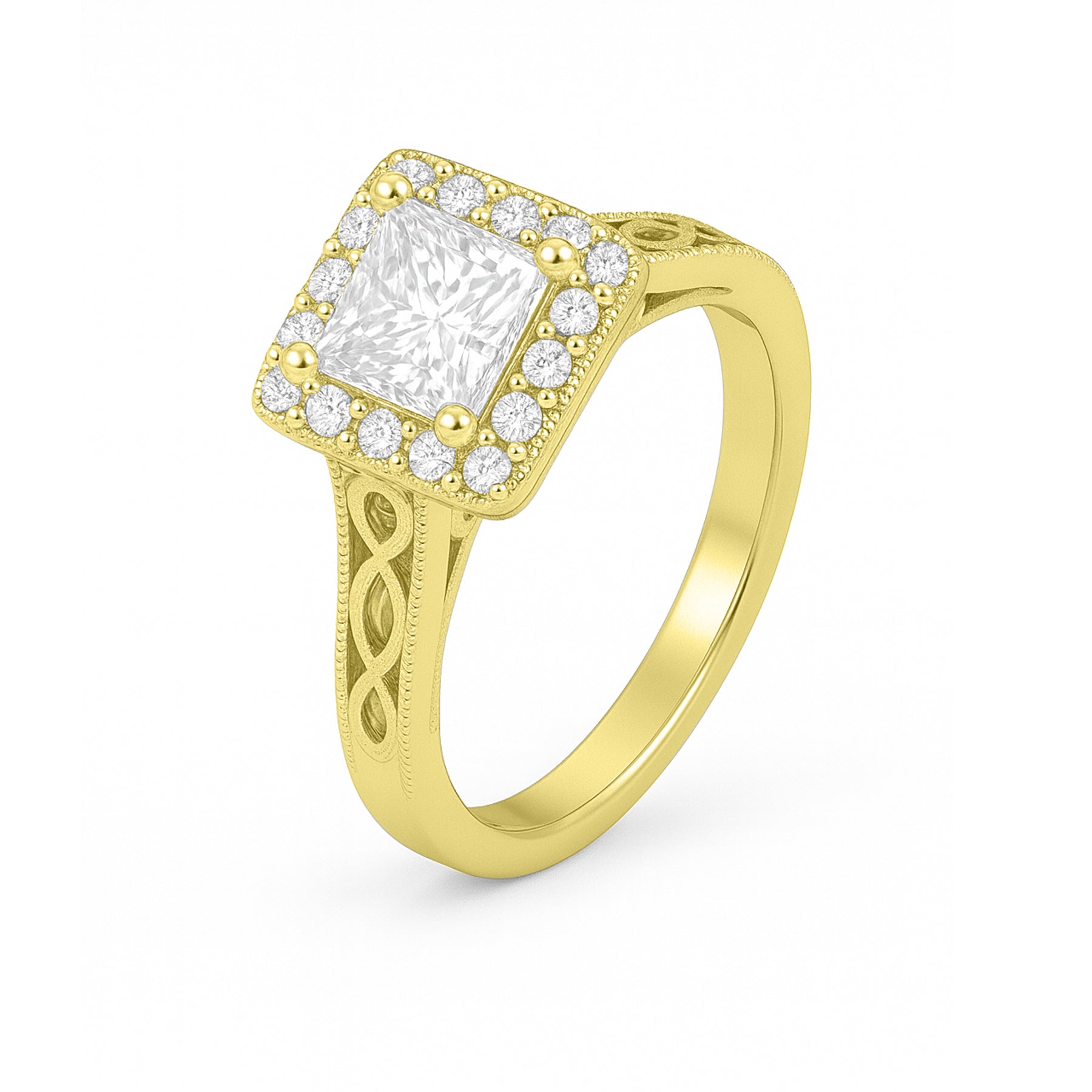 1.05 Ct Princess Moissanite Halo Vintage Engagement Ring