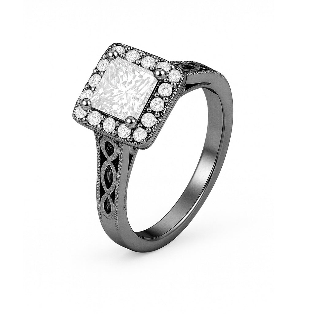 1.05 Ct Princess Moissanite Halo Vintage Engagement Ring