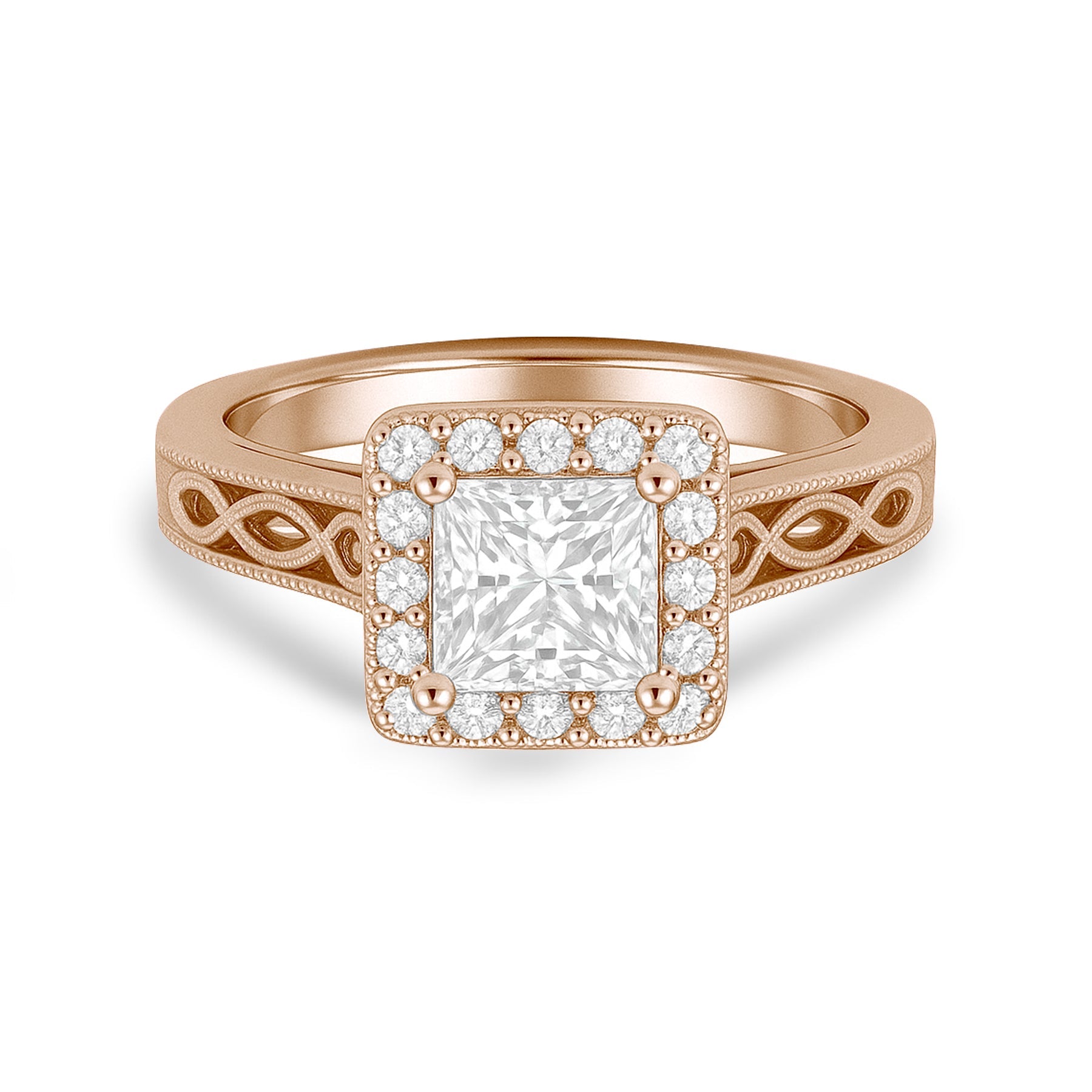 1.05 Ct Princess Moissanite Halo Vintage Engagement Ring