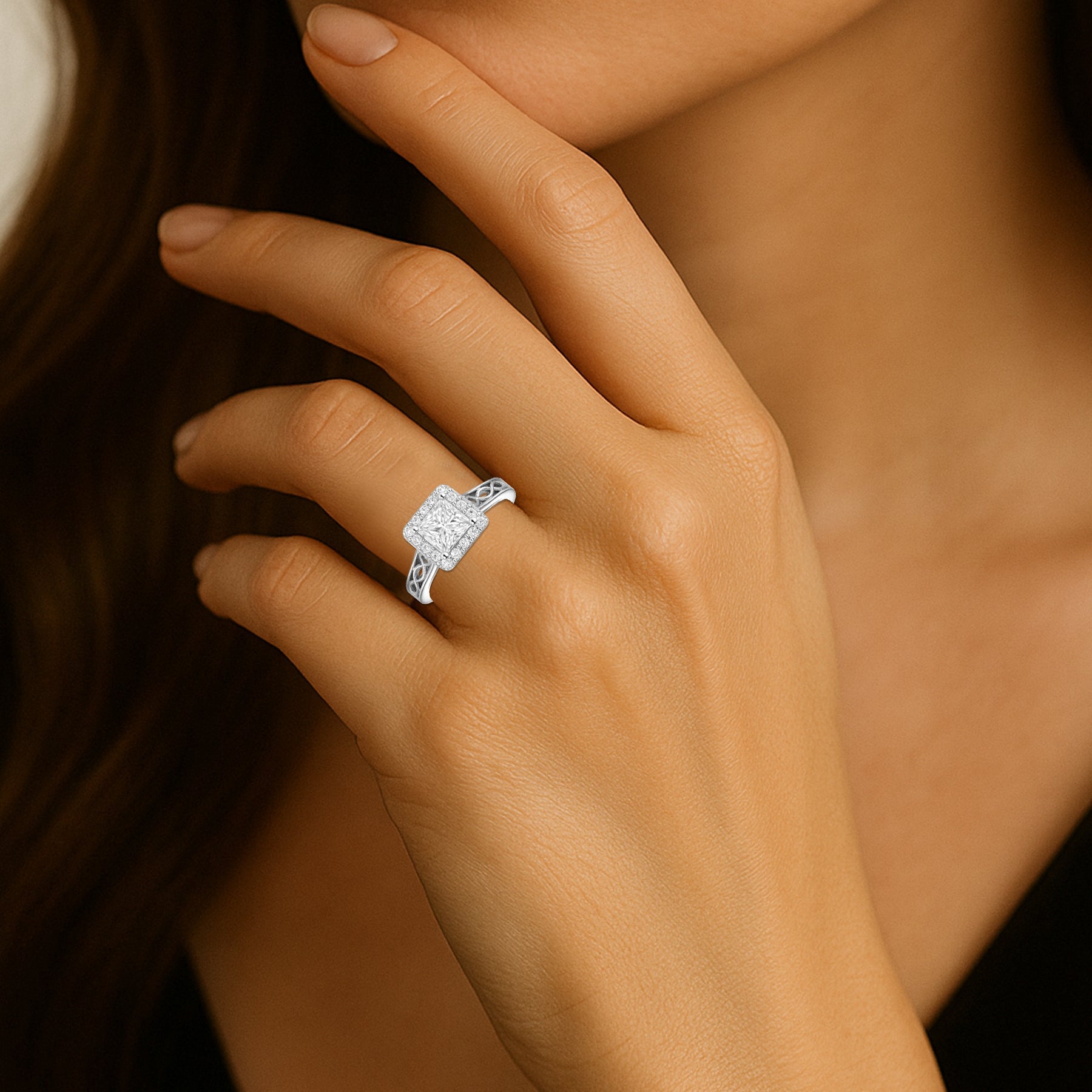 1.05 Ct Princess Moissanite Halo Vintage Engagement Ring