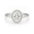 1.15 Ct Oval Moissanite Halo Three-Stone Engagement Ring