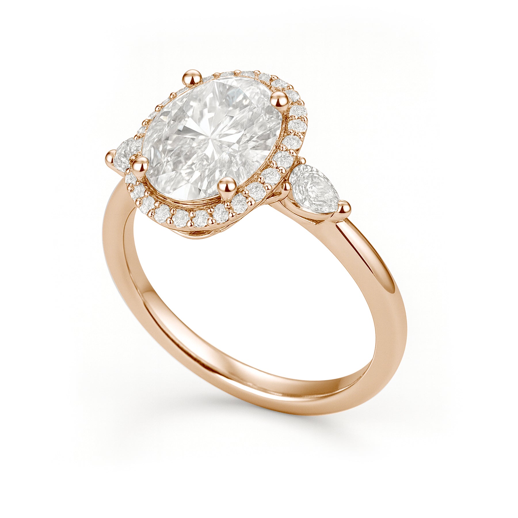 1.15 Ct Oval Moissanite Halo Three-Stone Engagement Ring