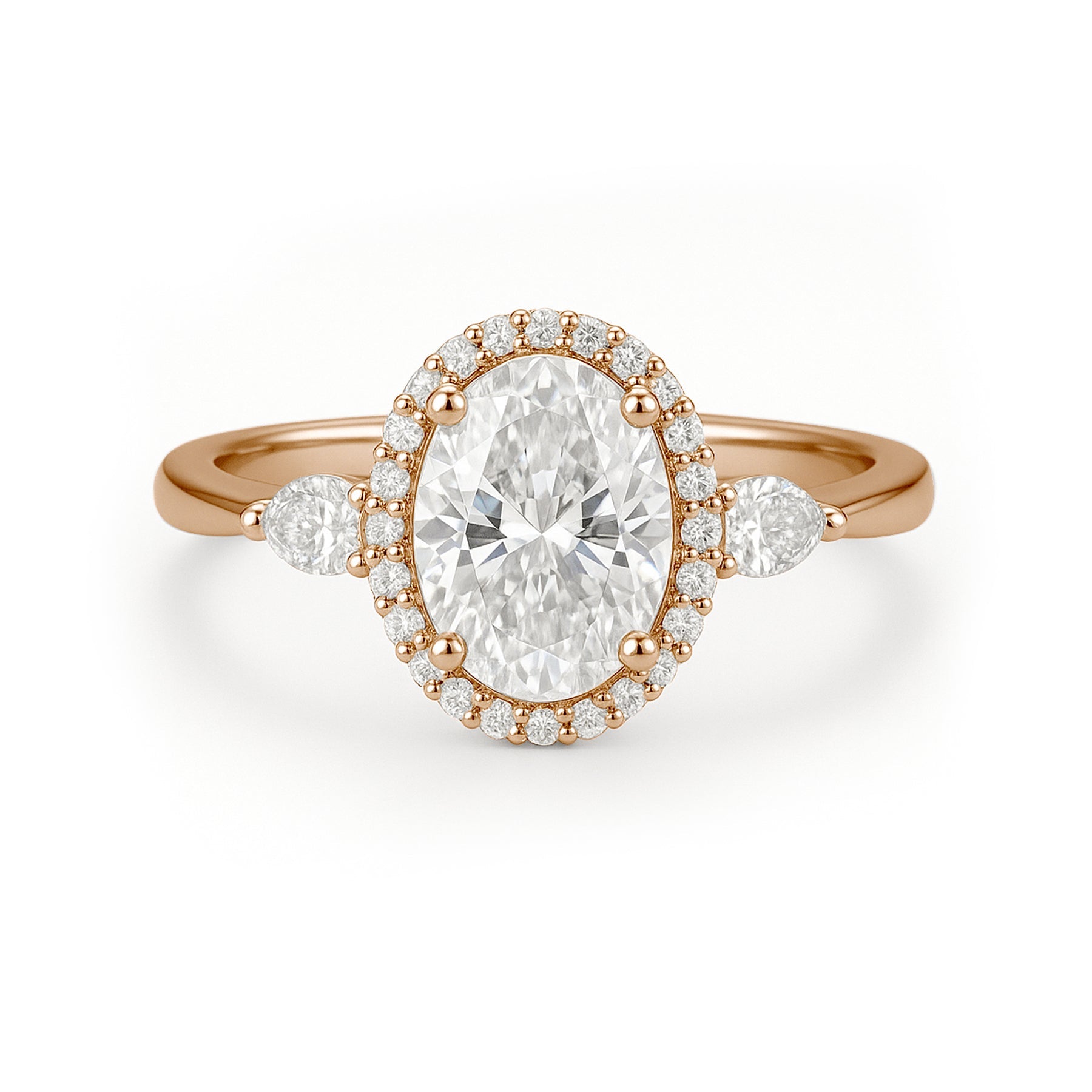 1.15 Ct Oval Moissanite Halo Three-Stone Engagement Ring