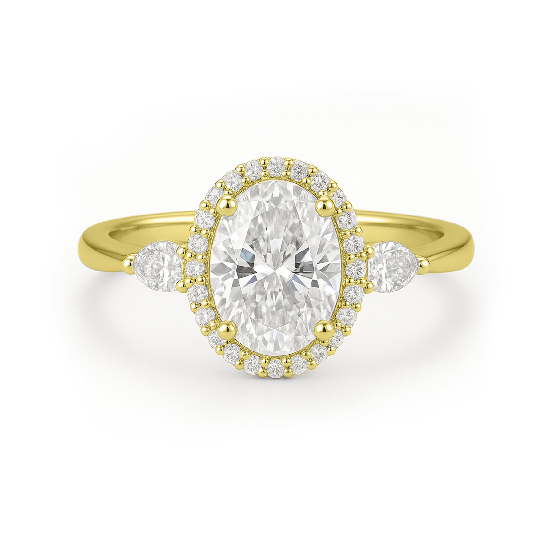 1.15 Ct Oval Moissanite Halo Three-Stone Engagement Ring