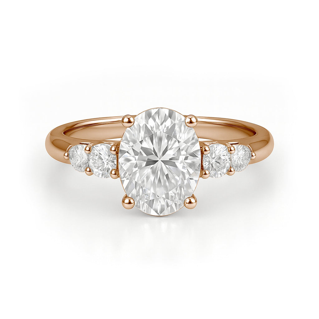 1.10 Ct Oval Moissanite Five-Stone Engagement Ring