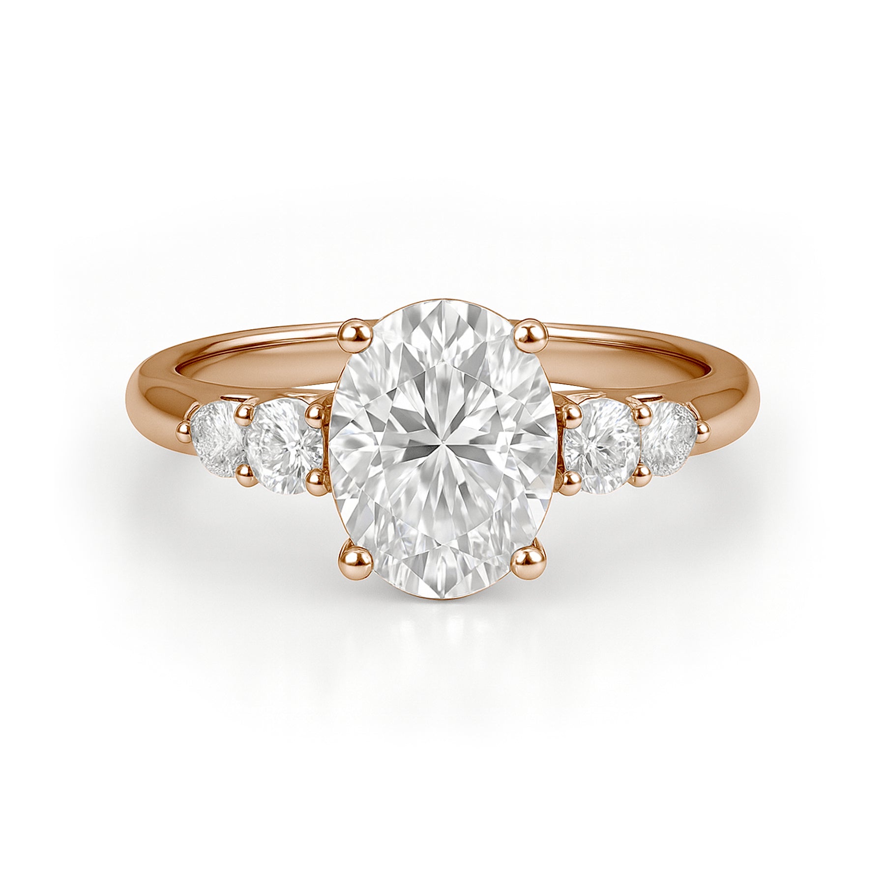 1.10 Ct Oval Moissanite Five-Stone Engagement Ring