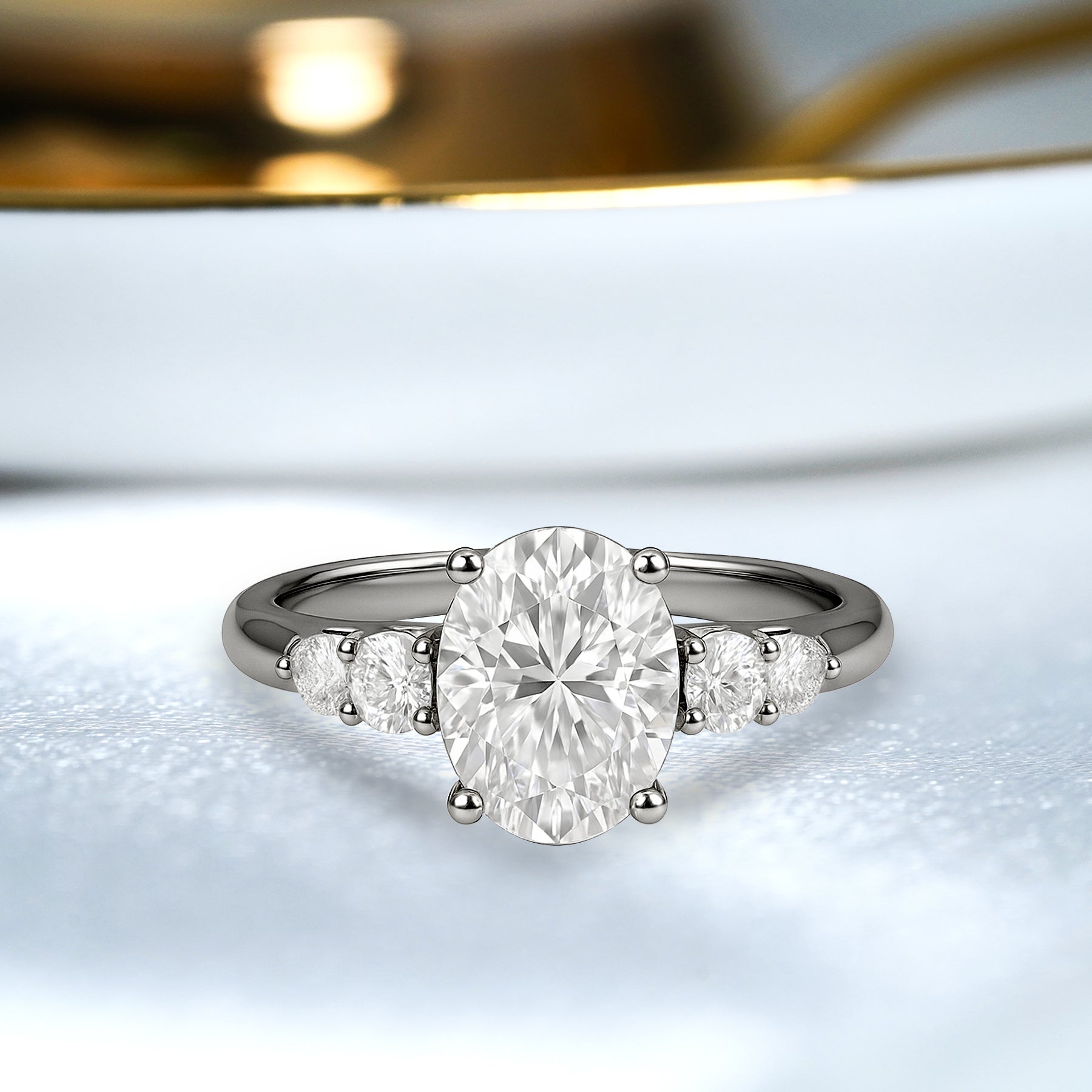 1.10 Ct Oval Moissanite Five-Stone Engagement Ring