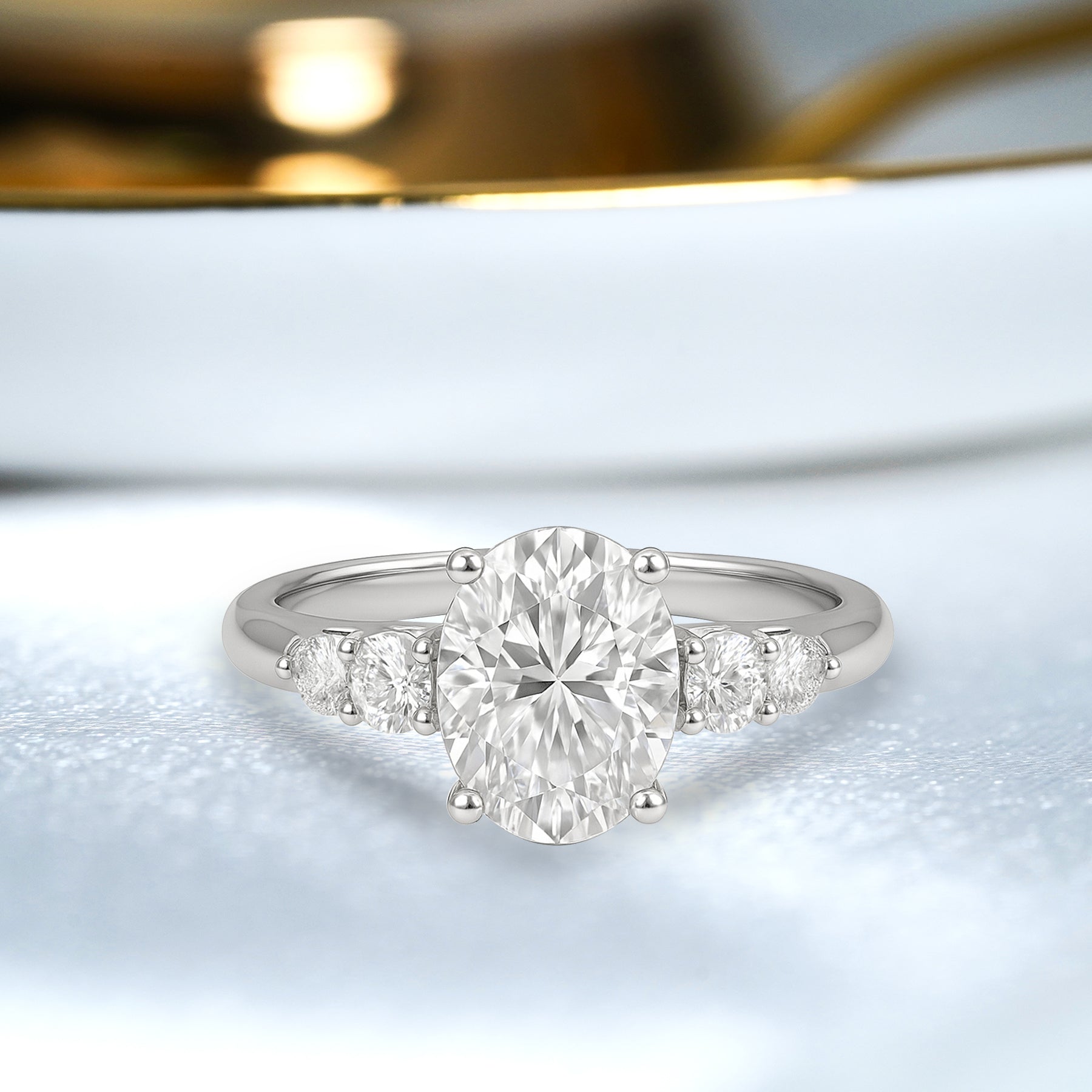 1.10 Ct Oval Moissanite Five-Stone Engagement Ring