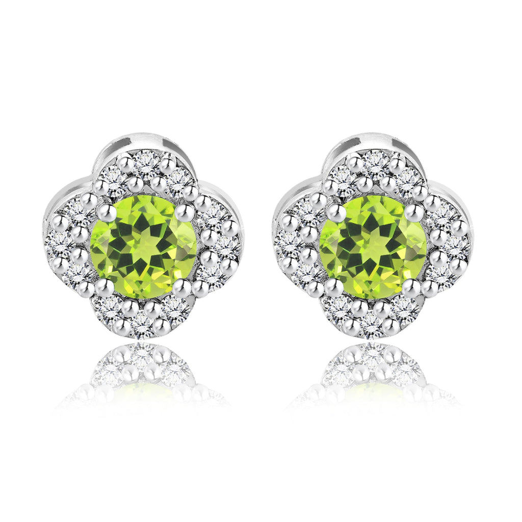 1 carat Beautiful Flower Halo Round Shaped - SWAROVSKI Peridot - August Birthstone Stud Earrings in 18K White Gold over Silver