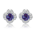 1 carat Beautiful Flower Halo Round Shaped - SWAROVSKI Alexandrite - June Birthstone Stud Earrings in 18K White Gold over Silver