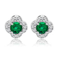 1 carat Beautiful Flower Halo Round Shaped - SWAROVSKI Emerald - May Birthstone Stud Earrings in 18K White Gold over Silver