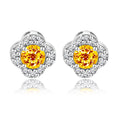 1 carat Beautiful Flower Halo Round Shaped - SWAROVSKI Citrine - November Birthstone Stud Earrings in 18K White Gold over Silver