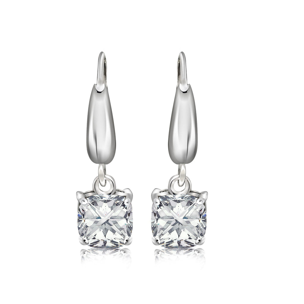 Classic 2 Carat Cushion Cut Moissanite Dangle Earrings for Women in 18K White Gold over Silver