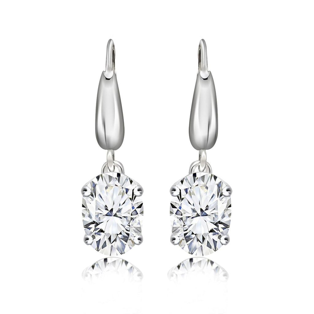 Elegant 2 Carat Oval Cut Moissanite Dangle Earrings in 18K White Gold over Silver