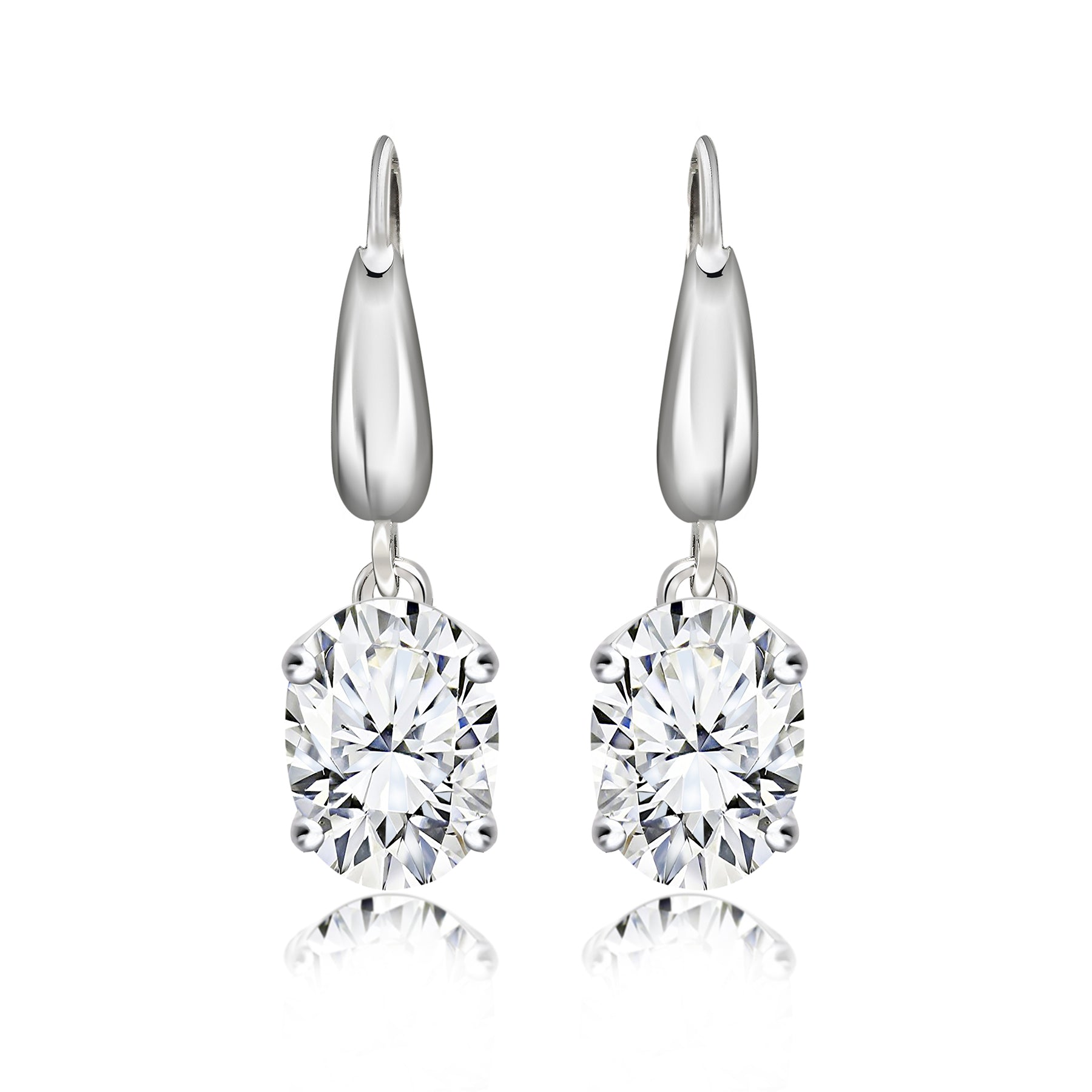 Elegant 2 Carat Oval Cut Moissanite Dangle Earrings in 18K White Gold over Silver