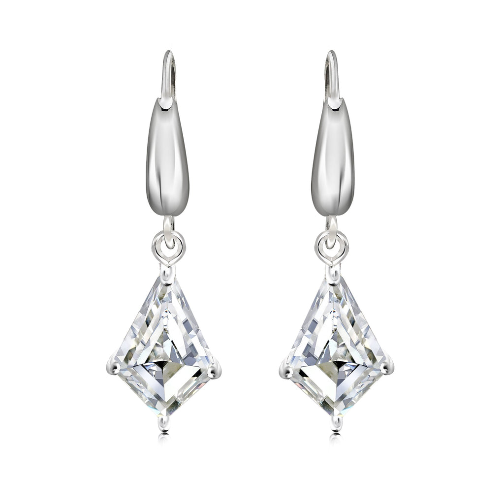 Fancy 1.75 Carat Kite Shaped Moissanite Dangle Earrings in 18K White Gold over Silver