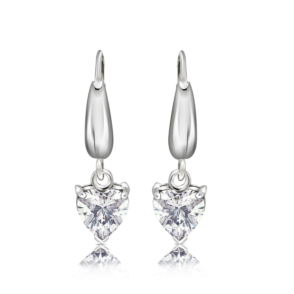 Enchanting 1.5 Carat Heart Shaped Moissanite Dangle Earrings in 18K White Gold over Silver