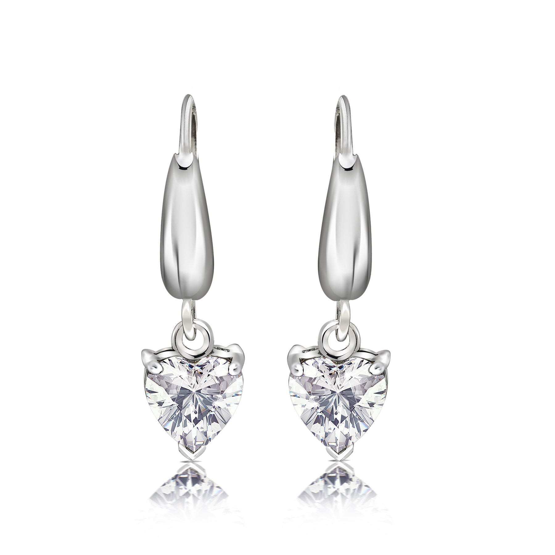Enchanting 1.5 Carat Heart Shaped Moissanite Dangle Earrings in 18K White Gold over Silver