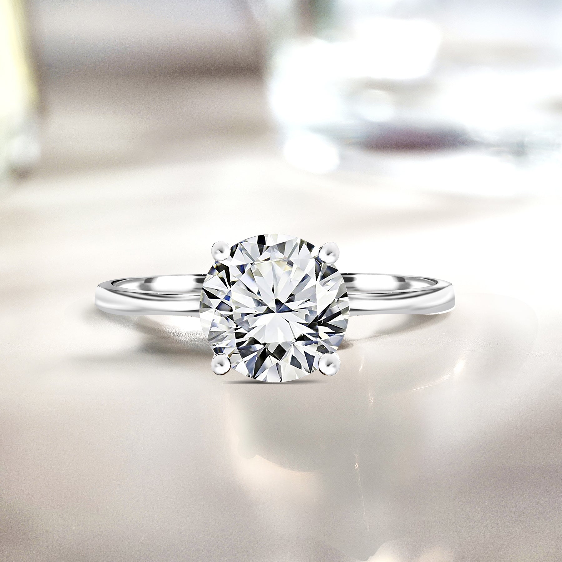 Certified 0.50 Carat Lab Grown Diamond Solitaire Engagement Ring in 18K White Gold Over Silver