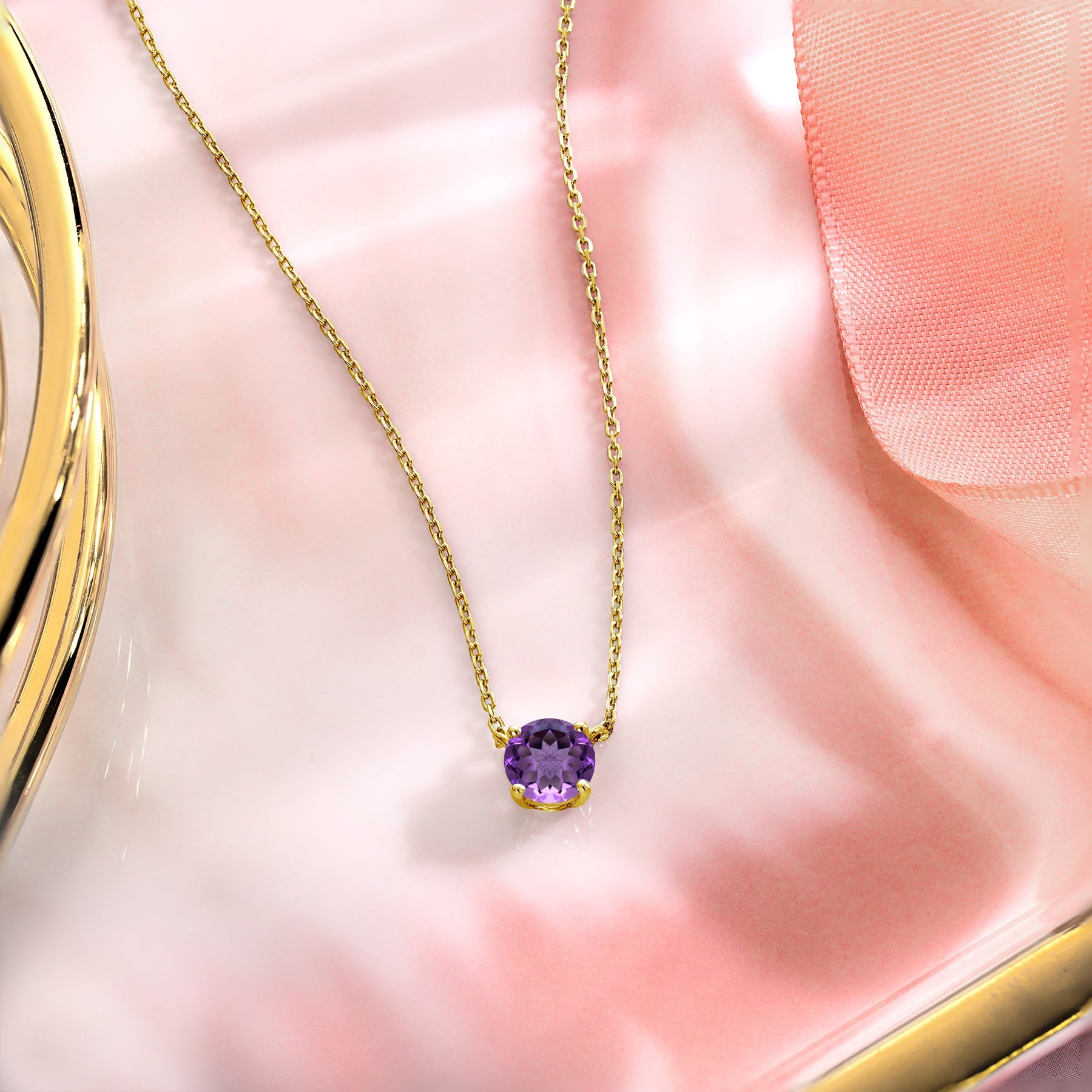 JeenMata 1 Carat Amethyst - February Birthstone Solitaire Pendant Necklace in 18K Yellow Gold Plated, Female, Adult