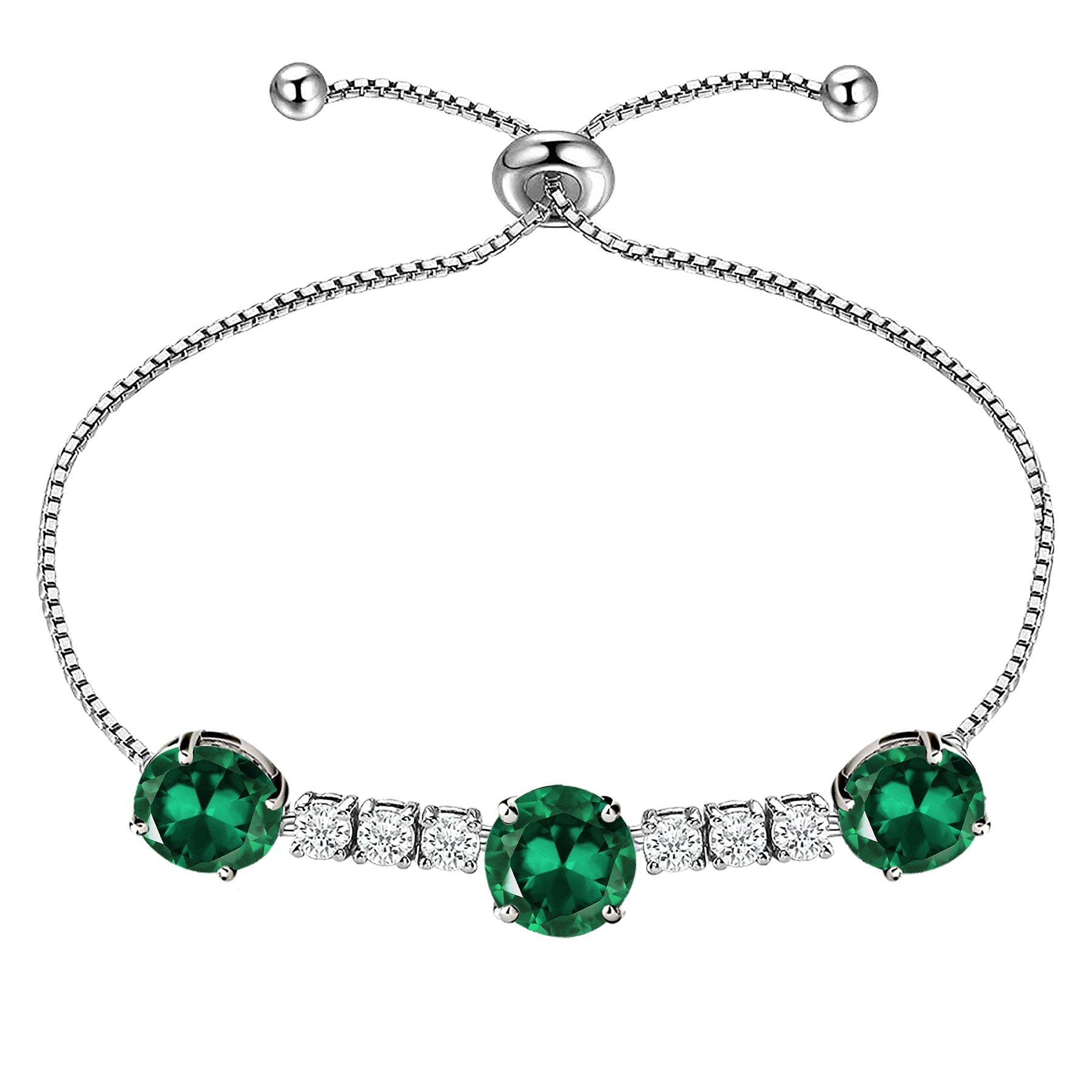 7.25 Carat May Birthstone - with Crystal Made with Swarovski - Adjustable Bracelet in White Gold Plating