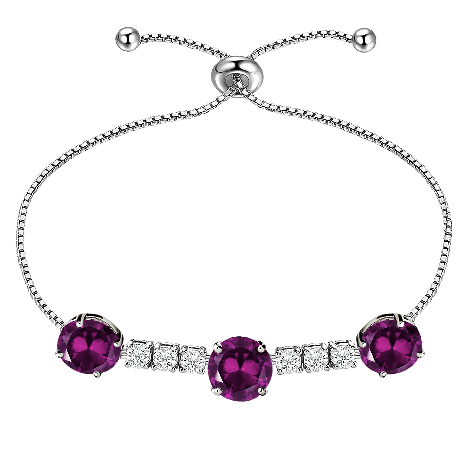 7.25 Carat February Birthstone - with Crystal Made with Swarovski - Adjustable Bracelet in White Gold Plating