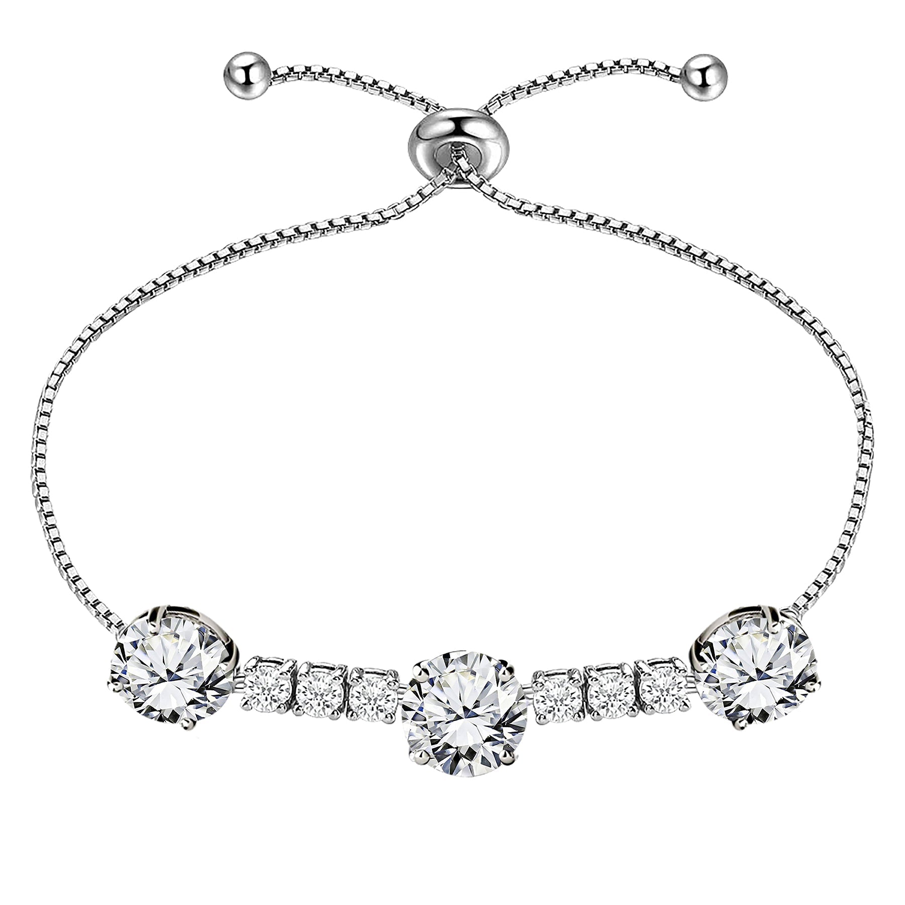 7.25 Carat April Birthstone - with Crystal Made with Swarovski - Adjustable Bracelet in White Gold Plating