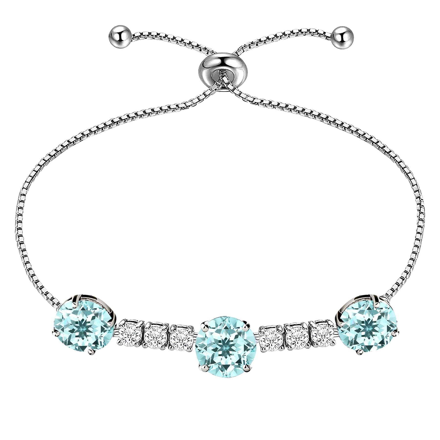 7.25 Carat March Birthstone - with Crystal Made with Swarovski - Adjustable Bracelet in White Gold Plating