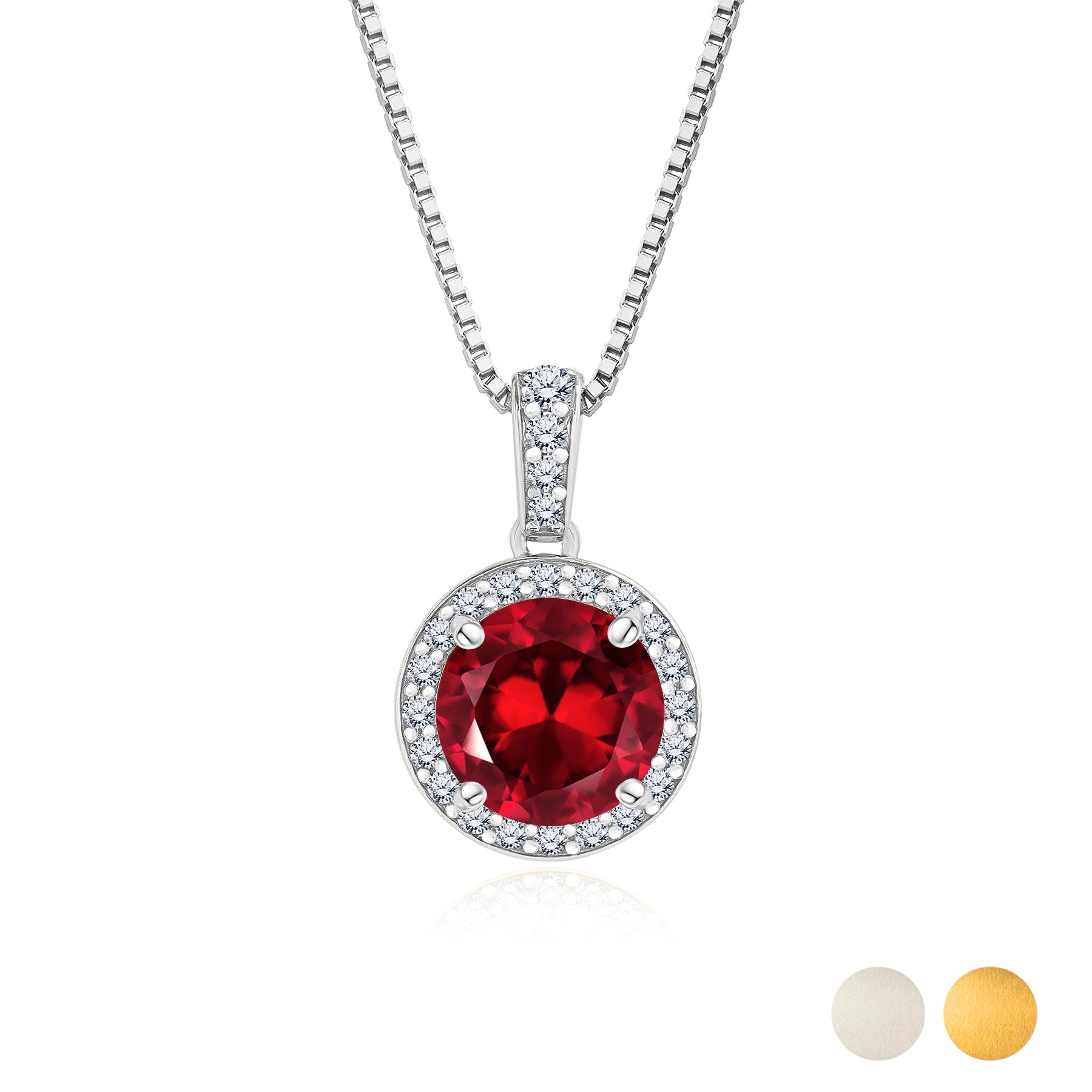 2 Carat January Birthstone Necklace - with Crystal Made with Swarovski - Halo Round Cut Necklace Pendant in White Gold Plating
