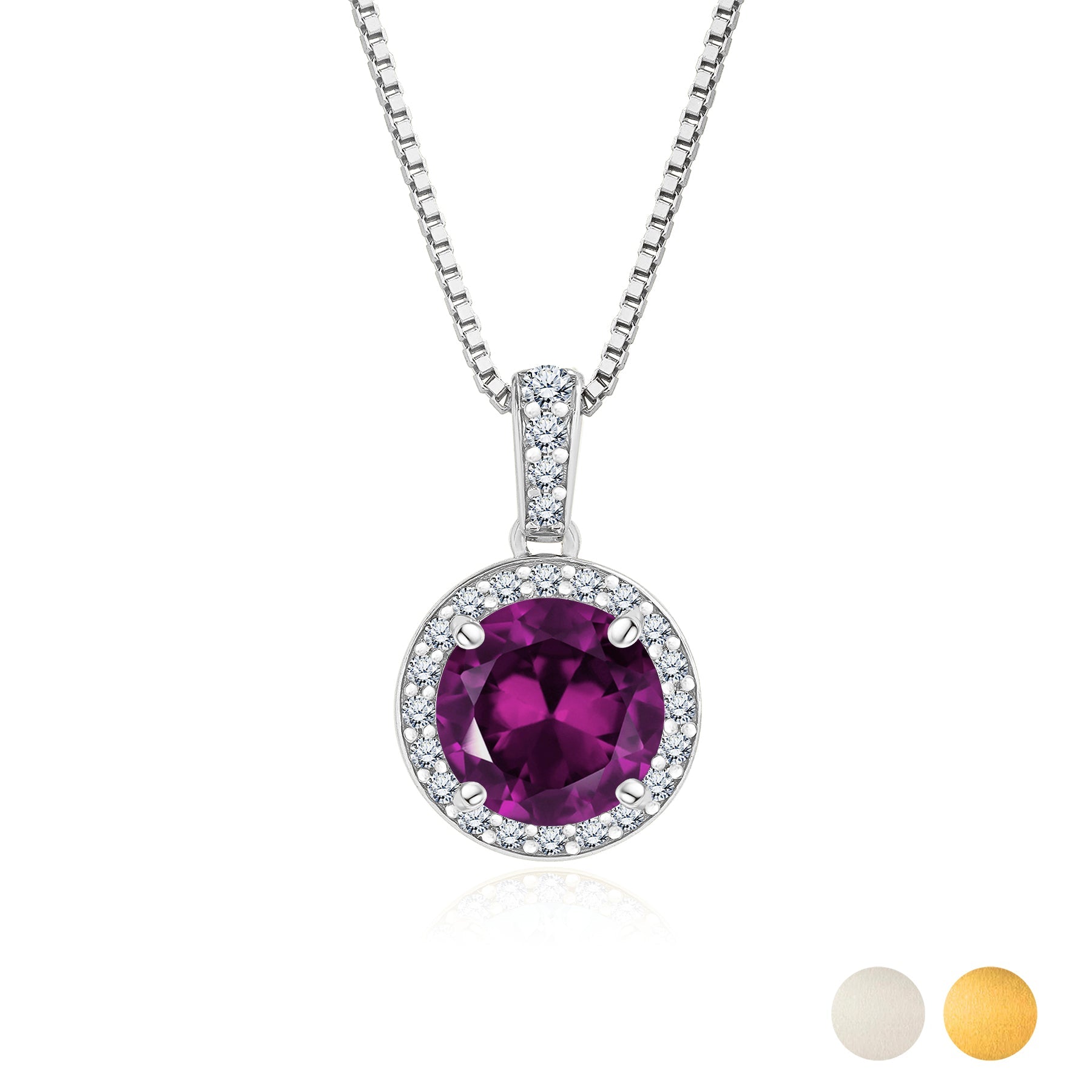 2 Carat February Birthstone Necklace - with Crystal Made with Swarovski - Halo Round Cut Necklace Pendant in White Gold Plating