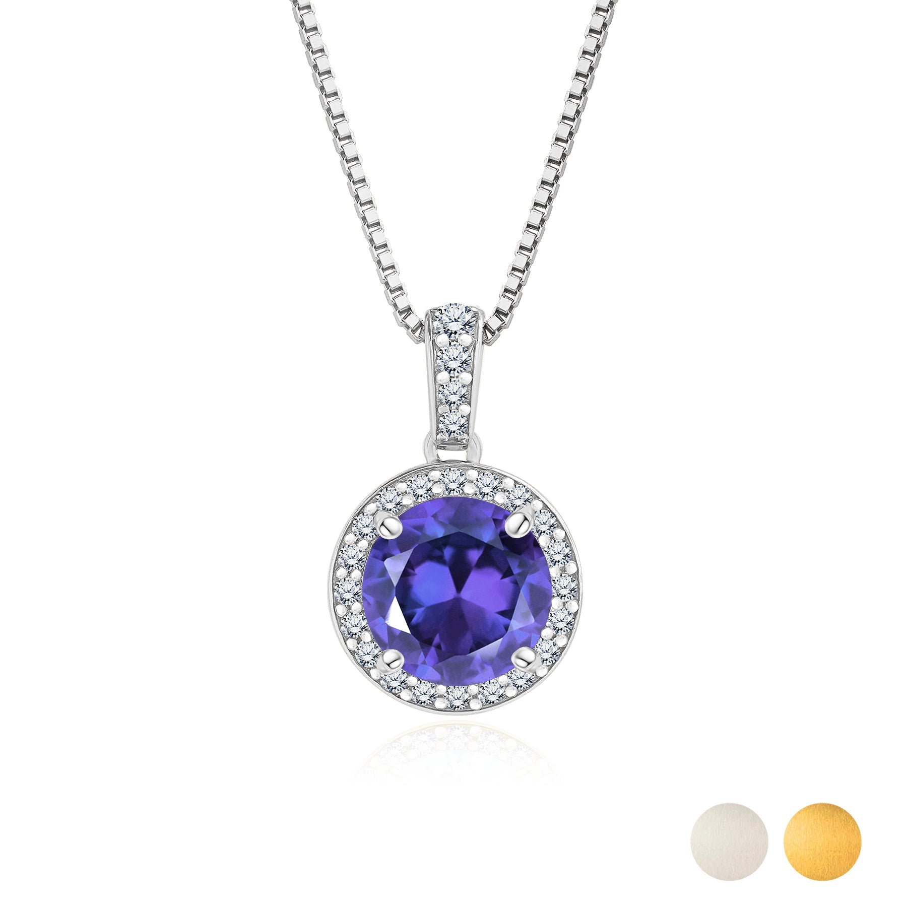 2 Carat June Birthstone Necklace - with Crystal Made with Swarovski - Halo Round Cut Necklace Pendant in White Gold Plating