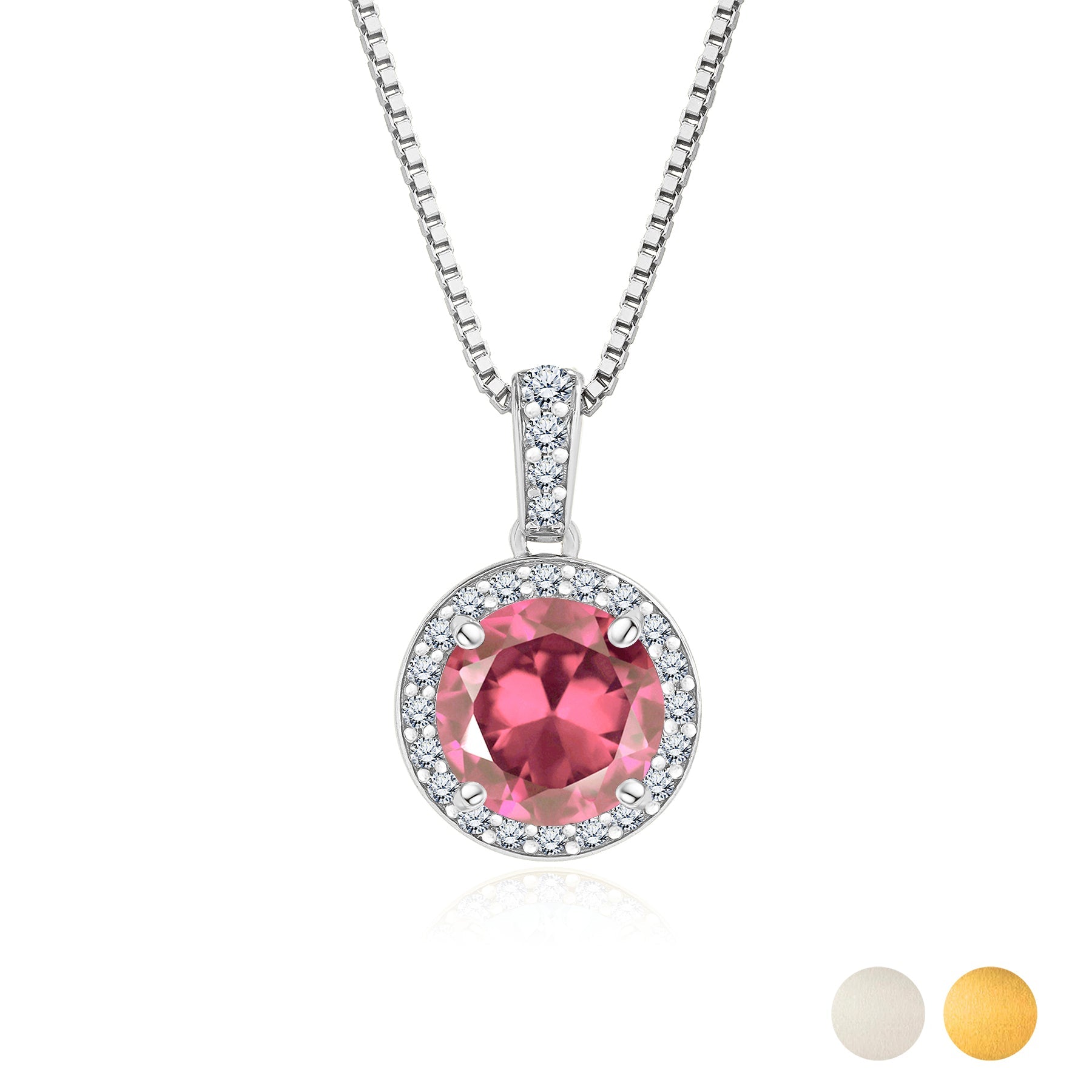2 Carat October Birthstone Necklace - with Crystal Made with Swarovski - Halo Round Cut Necklace Pendant in White Gold Plating