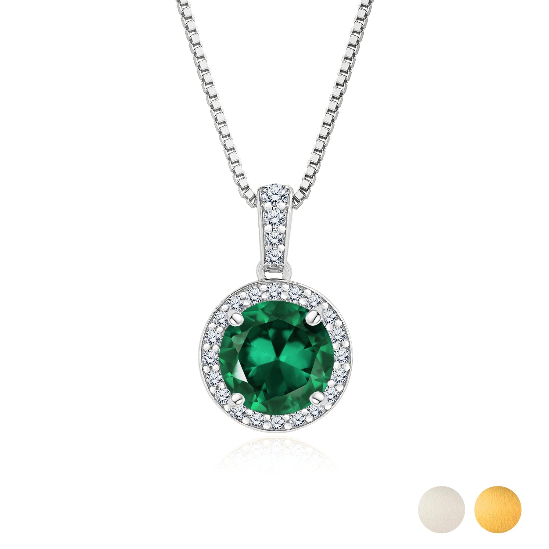 2 Carat May Birthstone Necklace - with Crystal Made with Swarovski - Halo Round Cut Necklace Pendant in White Gold Plating