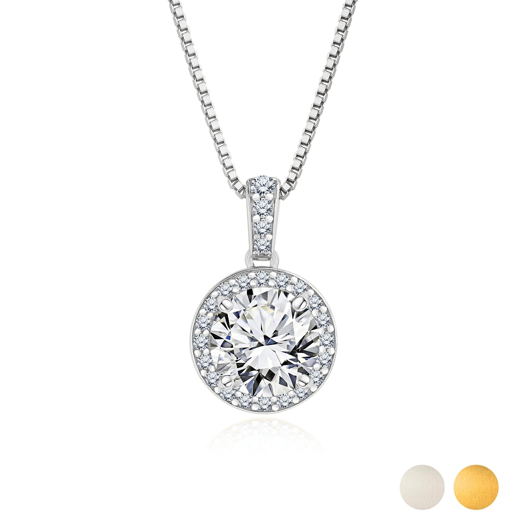 2 Carat April Birthstone Necklace - with Crystal Made with Swarovski - Halo Round Cut Necklace Pendant in White Gold Plating