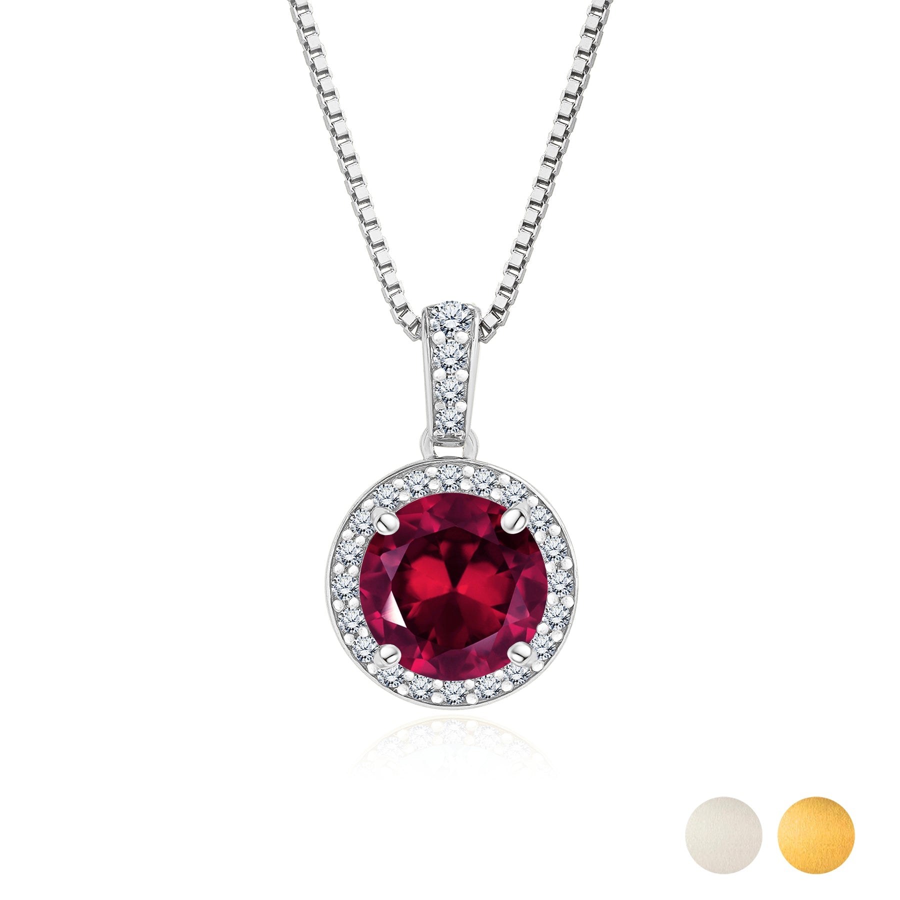 2 Carat July Birthstone Necklace - with Crystal Made with Swarovski - Halo Round Cut Necklace Pendant in White Gold Plating