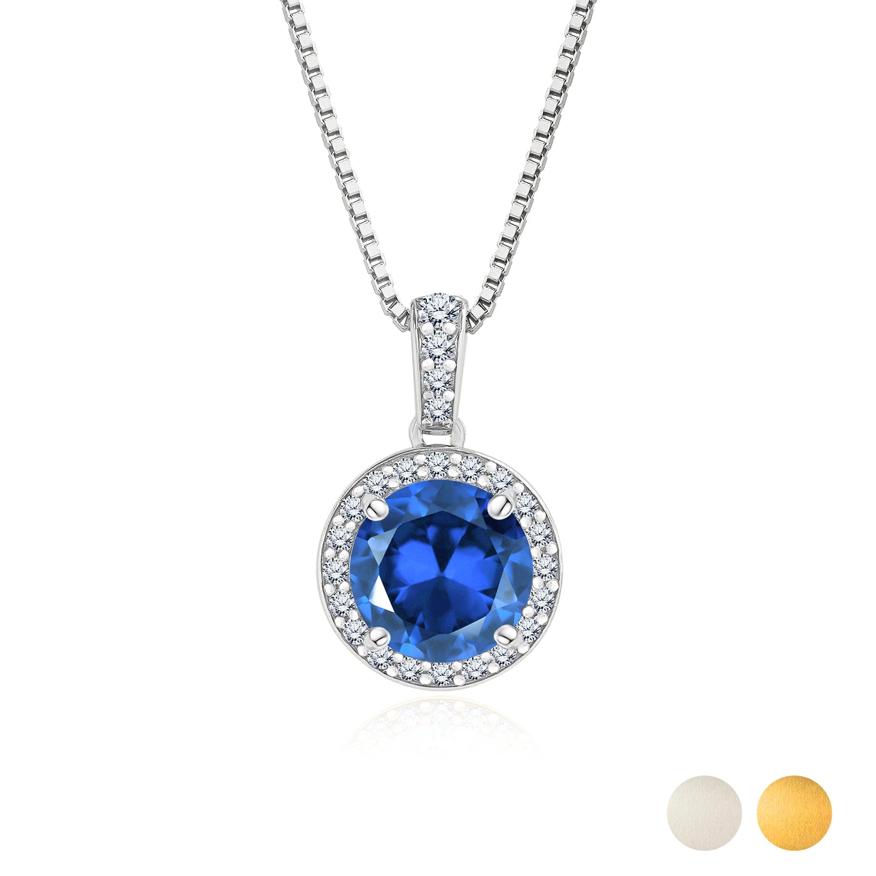 2 Carat September Birthstone Necklace - with Crystal Made with Swarovski - Halo Round Cut Necklace Pendant in White Gold Plating