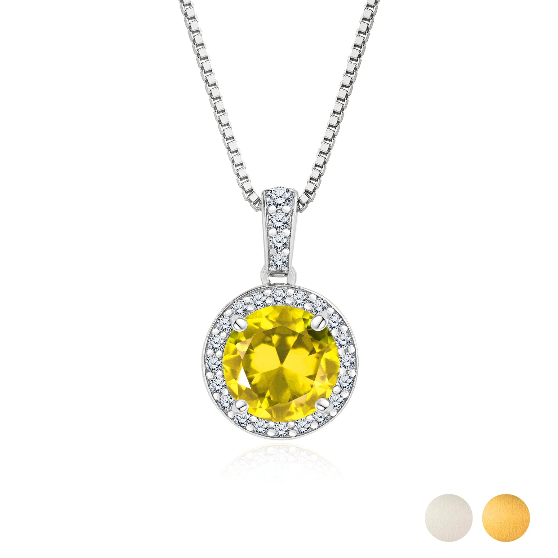 2 Carat November Birthstone Necklace - with Crystal Made with Swarovski - Halo Round Cut Necklace Pendant in White Gold Plating