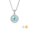 2 Carat March Birthstone Necklace - with Crystal Made with Swarovski - Halo Round Cut Necklace Pendant in White Gold Plating