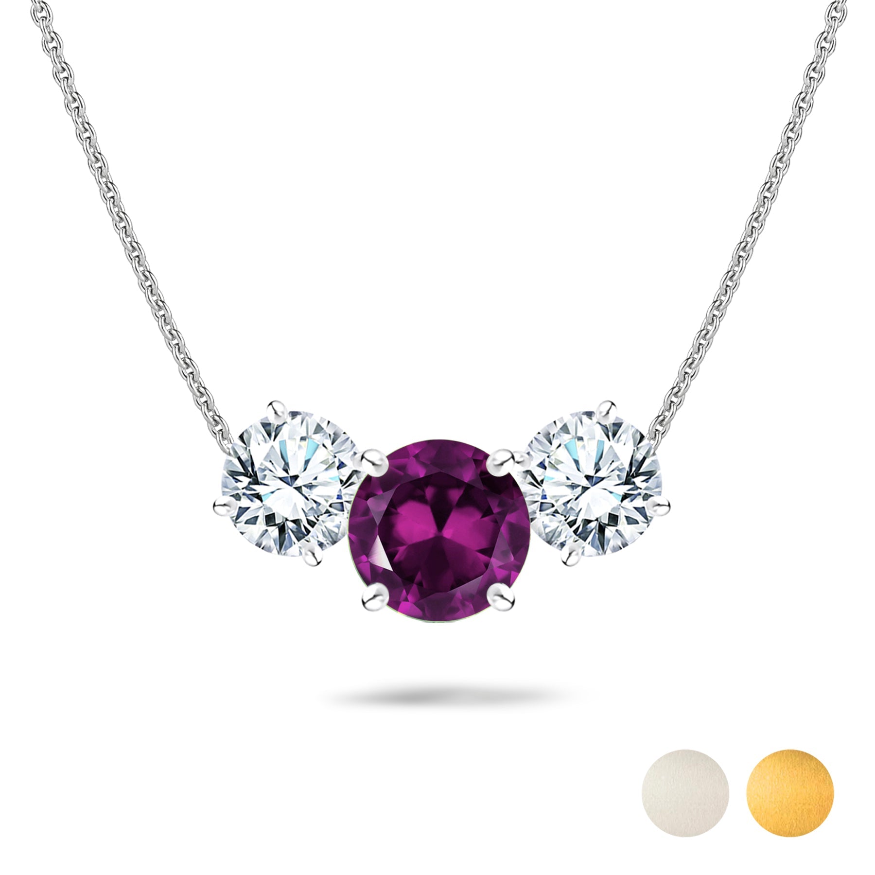 2.75 Carat February Birthstone Necklace - with Crystal Made with Swarovski - Round Cut Three Stones Pendant in White Gold Plating