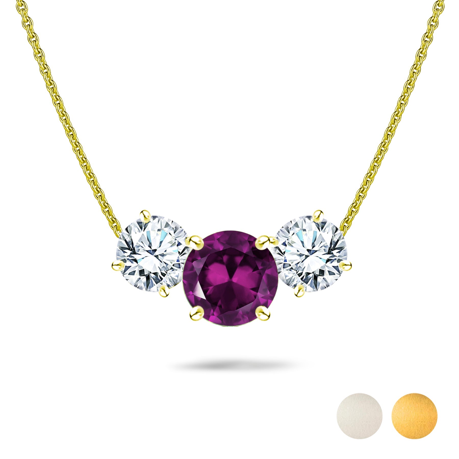 2.75 Carat February Birthstone Necklace - with Crystal Made with Swarovski - Round Cut Three Stones Pendant in White Gold Plating