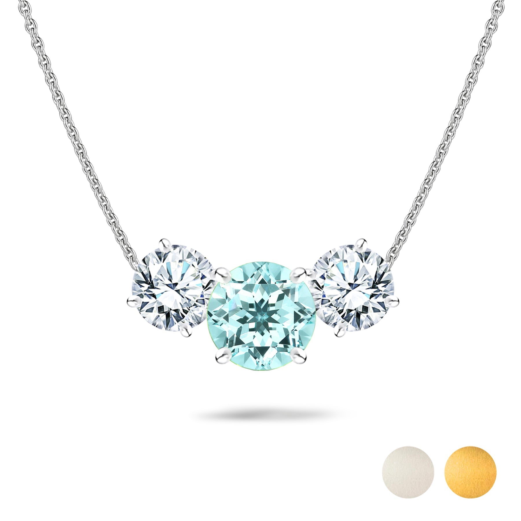 2.75 Carat March Birthstone Necklace - with Crystal Made with Swarovski - Round Cut Three Stones Pendant in White Gold Plating