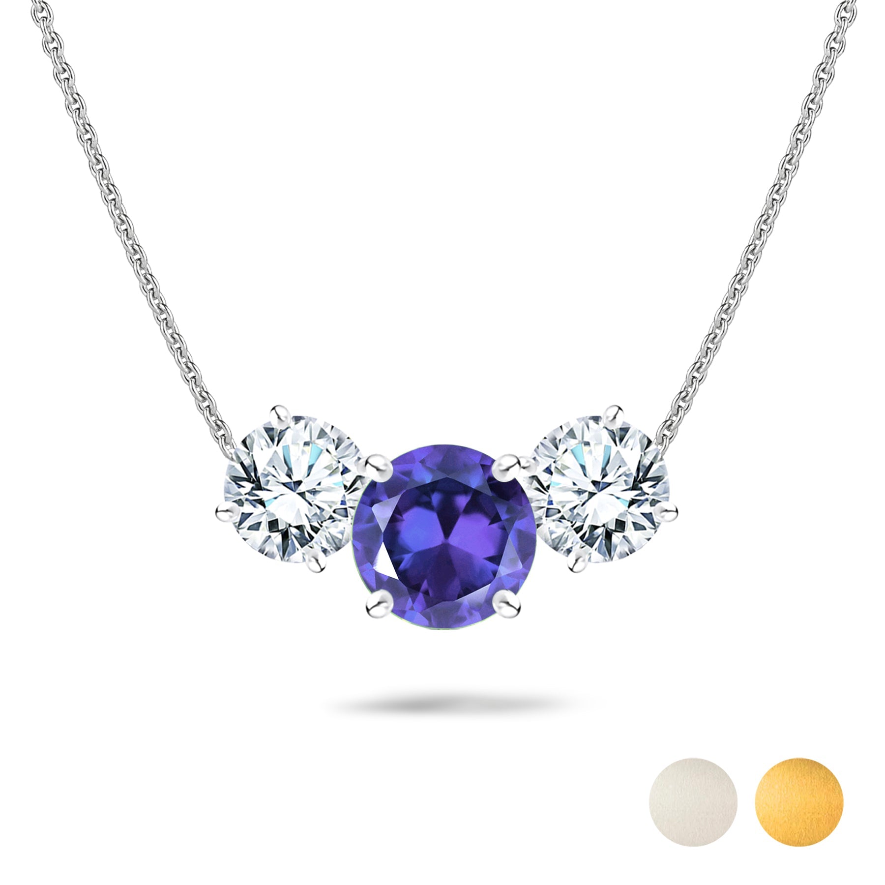 2.75 Carat June Birthstone Necklace - with Crystal Made with Swarovski - Round Cut Three Stones Pendant in White Gold Plating