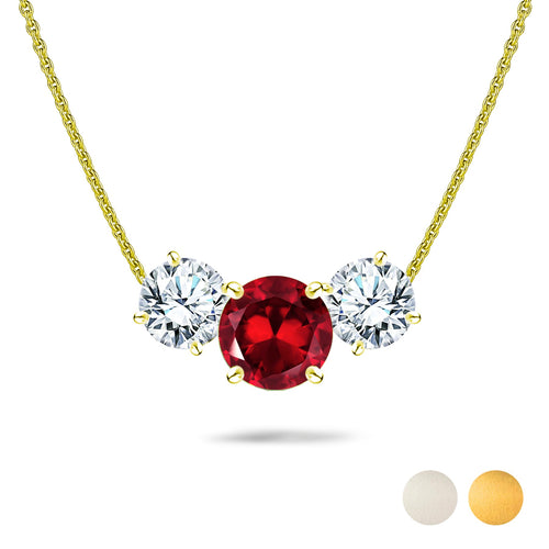 2.75 Carat January Birthstone Necklace - with Crystal Made with Swarovski - Round Cut Three Stones Pendant in White Gold Plating