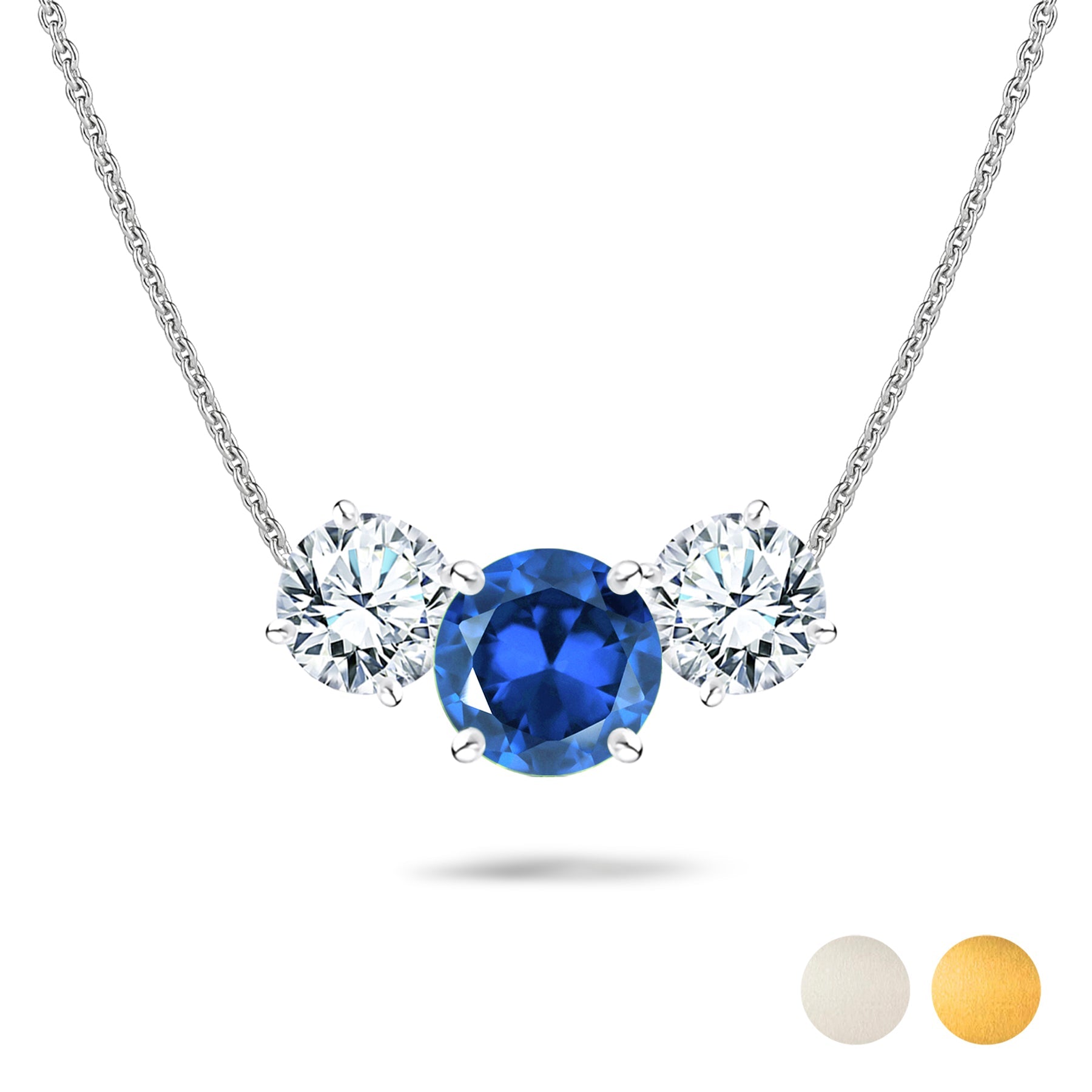 2.75 Carat September Birthstone Necklace - with Crystal Made with Swarovski - Round Cut Three Stones Pendant in White Gold Plating